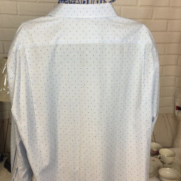 Mens Tommy Hilfiger Blue H-Print Preppy Dress Shirt 17.5 L Collared Button - Picture 7 of 9